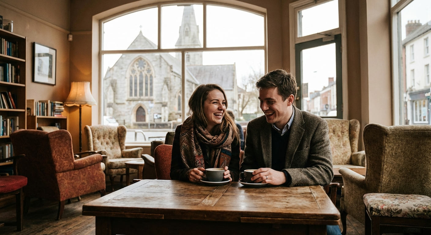 Catholic singles on a coffee date — success stories illustration