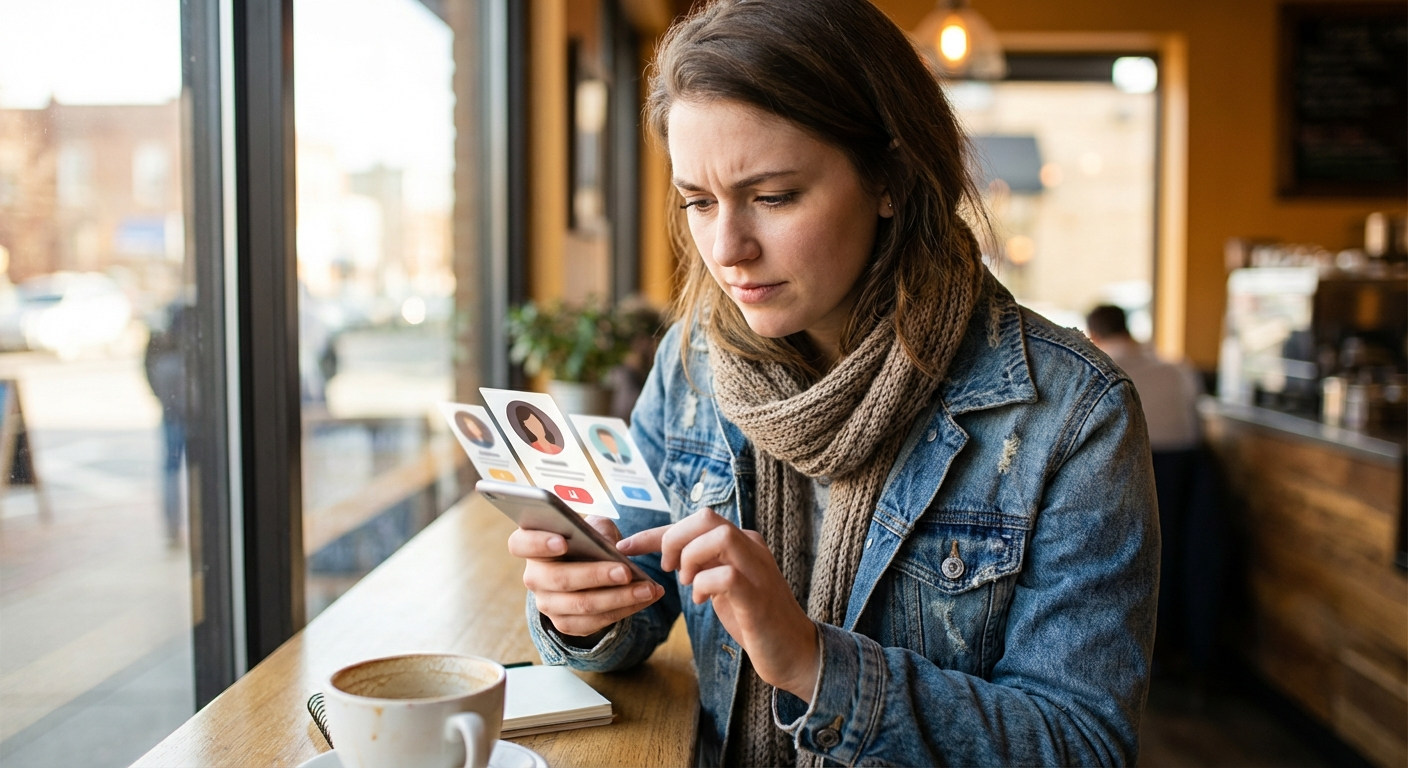 Evangelical singles on a coffee date — app comparison illustration