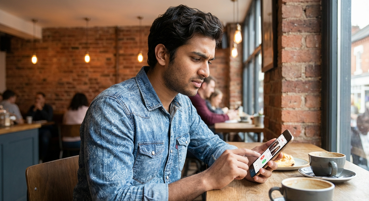 Hindu singles on a coffee date — app comparison illustration