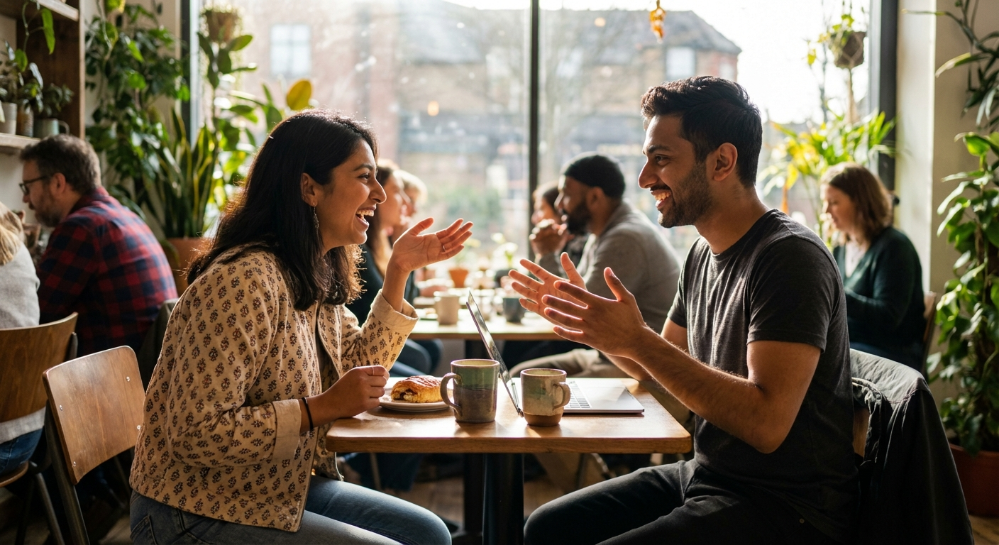 Hindu singles on a coffee date — success stories illustration